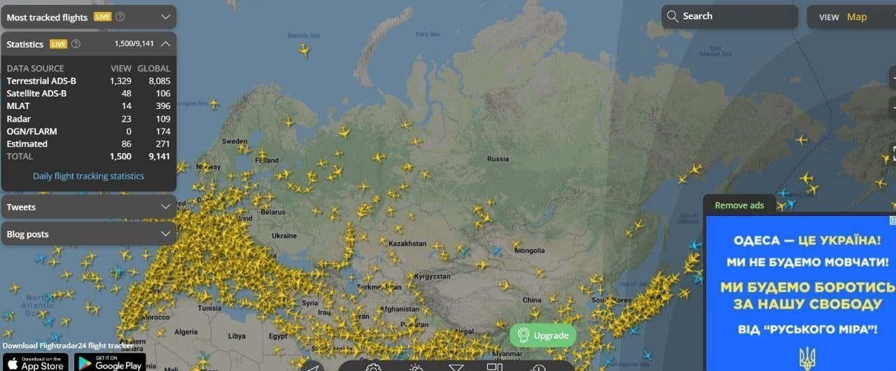 ​Над Россией-изгоем практически перестали летать самолеты: Геращенко показал печальную для РФ картину