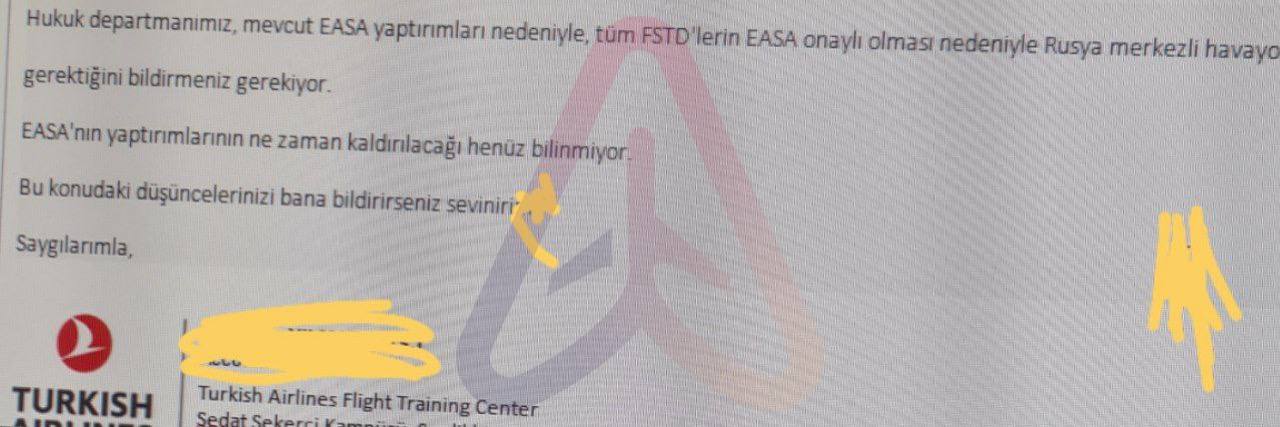 ​Центр подготовки Turkish Airlines закрыл свои двери для российских пилотов