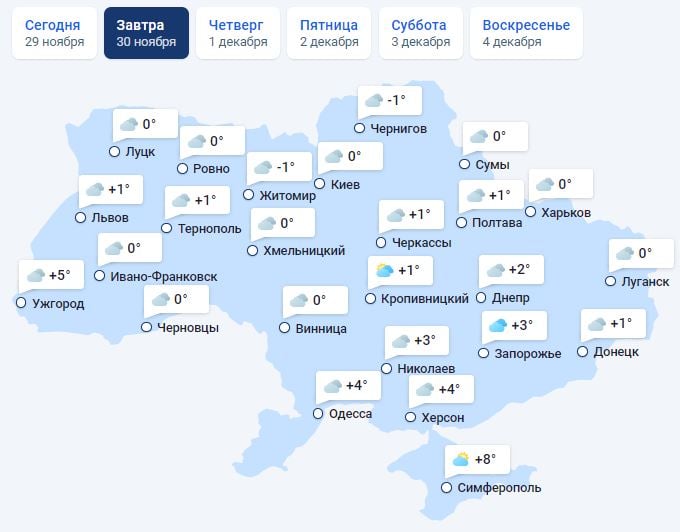 ​Ураганный ветер и мороз: каким будет последний день осени в Украине