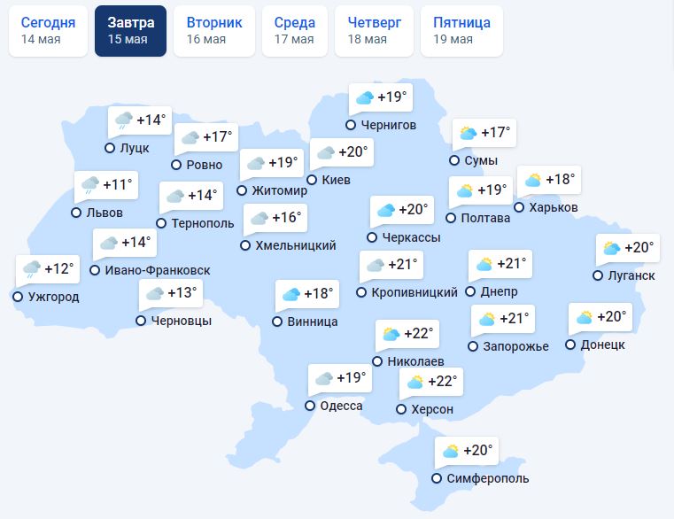 ​В Украине почти лето: только в одном регионе страны 15 мая будут дожди с грозами