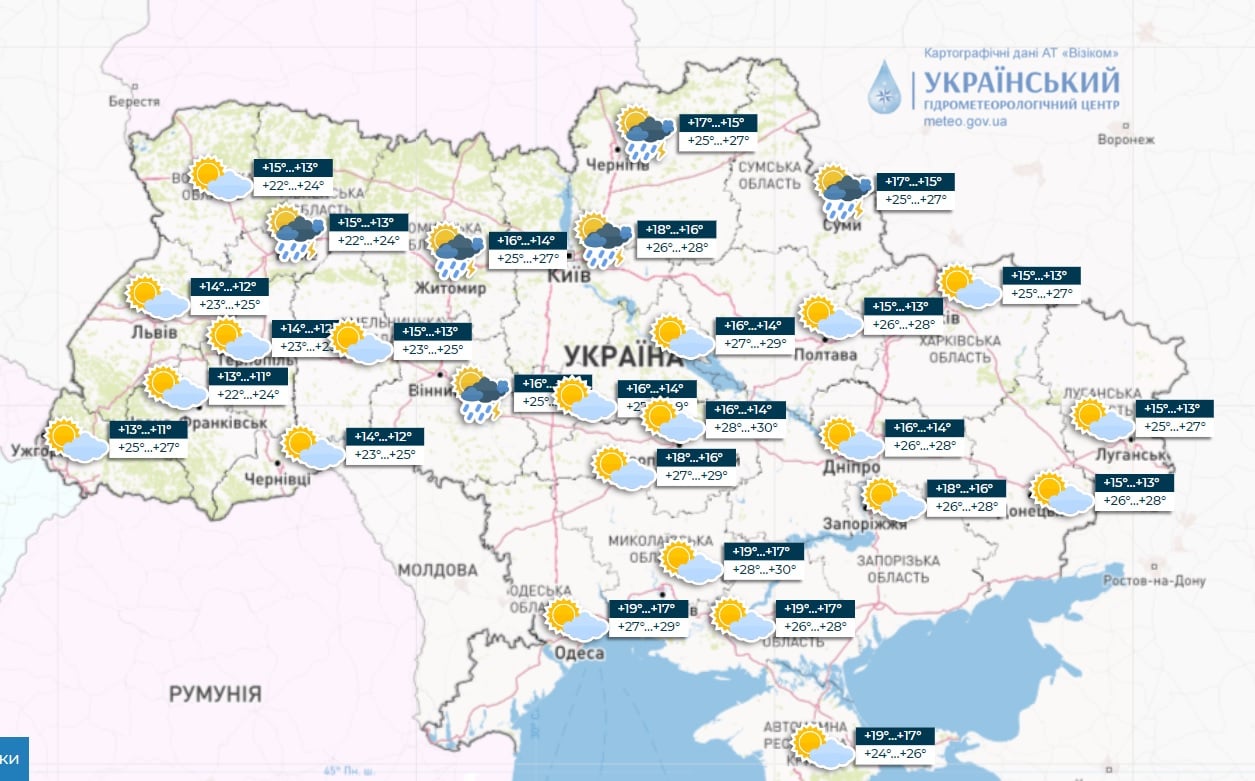 Во вторник в Украине летняя жара и дожди: синоптики назвали области