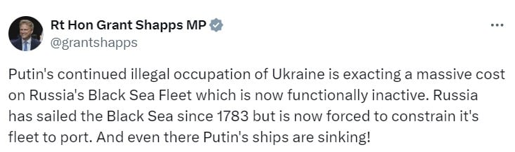 Грант Шаппс: "Россия плавала в Черном море с 1783 года, а теперь путинские корабли тонут даже в портах"