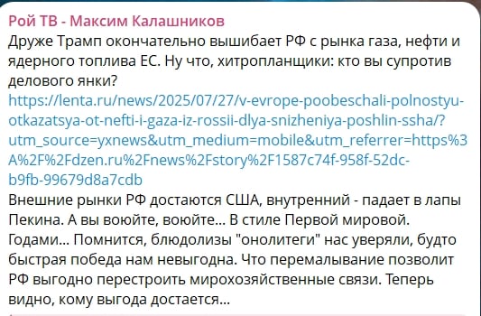 ​"Внешние рынки достались США, внутренний — в лапах Китая", — Z-патриот заподозрил, что Путин ошибся