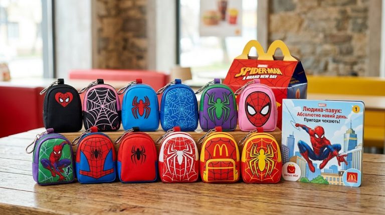 У McDonald’s в Україні стартувала нова колекція Хеппі Міл із Людиною-павуком. Доступні тематична книжка та 12 брелоків-рюкзачків. Акція діє з 16 липня до 19 серпня 2026 року.