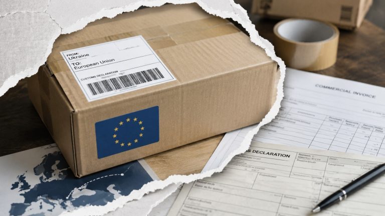 Як відправляти товари з України до ЄС у 2026 році: мито €3, ПДВ, IOSS, декларації, документи ФОП, правила для Etsy, eBay, інтернет-магазинів і повернення посилок після 1 липня.