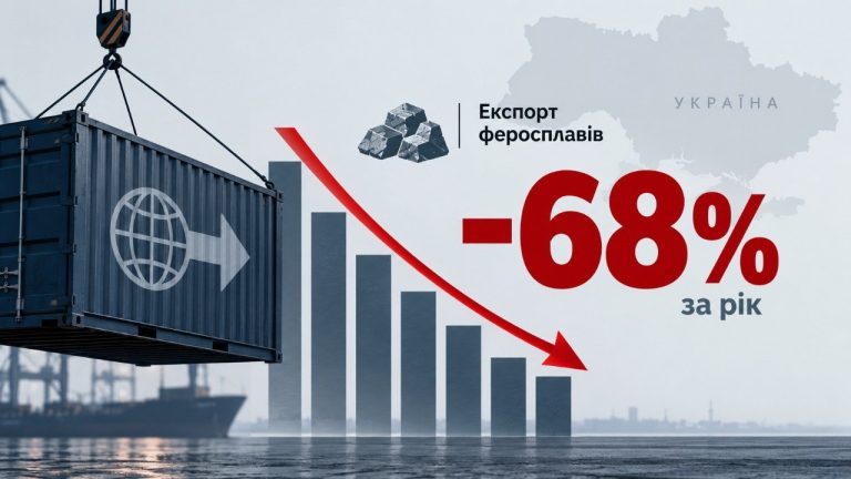 Експорт феросплавів з України за січень–серпень 2026 року впав на 67,5% — до 23,96 тис. тонн. Найбільше постачали до Польщі, Румунії та Туреччини; імпорт також скоротився. Причини — енергетична криза